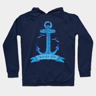 Vintage Old Sea Dog Weathered Blue Anchor Hoodie